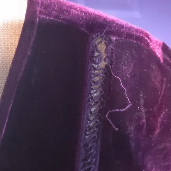 XL Maroon Purple Velvet Peasant Dress Bubble Sleeves Lace Front Details - Picture 4 of 4